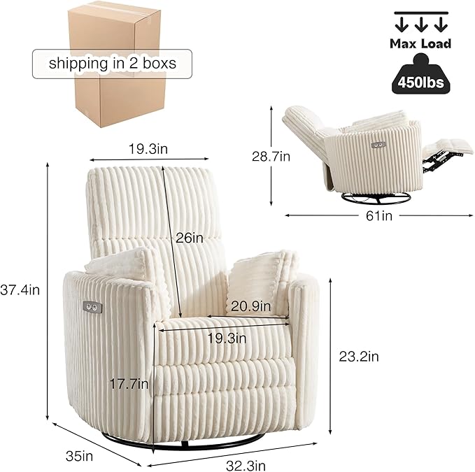 Power Recliner, Nursery Swivel Glider Rocking Chair