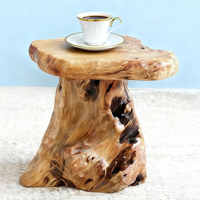 13.8" Cedar Stump Stool, Natural Wooden Side Table, Plant Stool, Live Edge