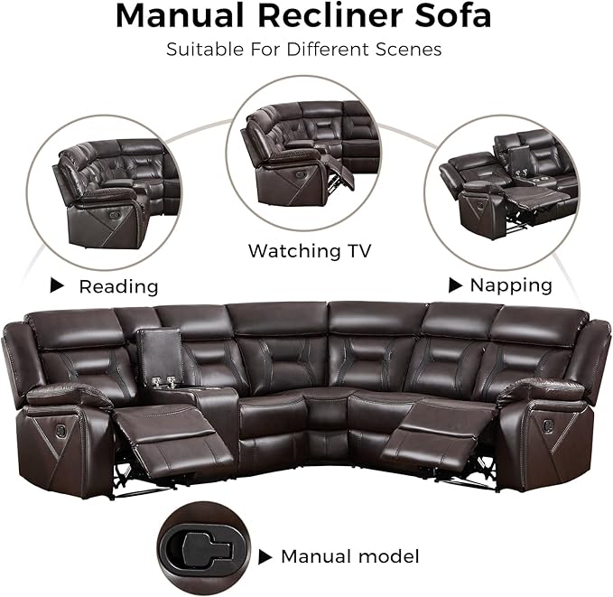 EBELLO Faux Leather Reclining Sectional Sofa Set