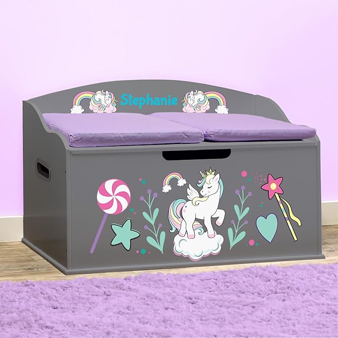 DIBSIES Personalized Creative Wonders Toy Box, Unicorns & Rainbows, 30 x 19.25