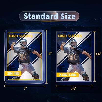 2000 Card Sleeves Hard Plastic, Premium Baseball Card Sleeves, 3" x 4" Trading Cards Holder, Sports Football Game Cards Protectors Top Cases (1000 Hard Sleeve + 1000 Soft Sleeve)