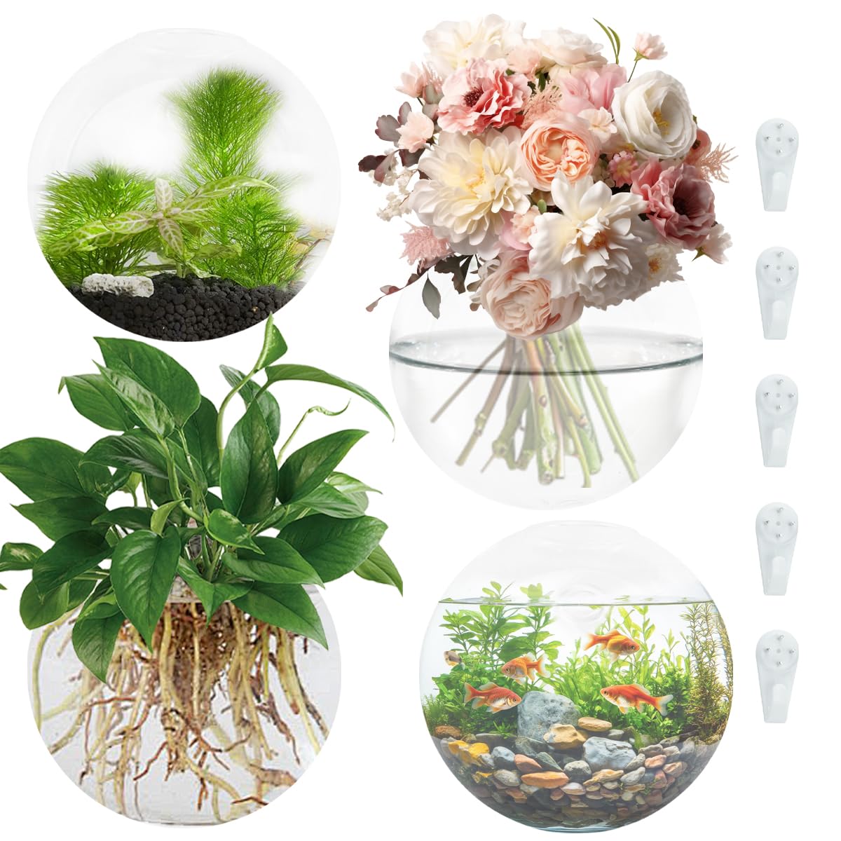 4 PCS Wall Propagation Planters, Wall Planter for Indoor Plants Oblate Glass Vases, Glass Flower Vase Holder for Hydroponics Plants Propagatio Modern Home Corridor Decor