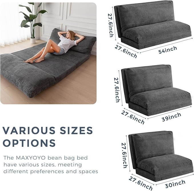 MAXYOYO Folding Sofa Bed, Extra Thick and Long Floor Sofa Convertible Sleeper