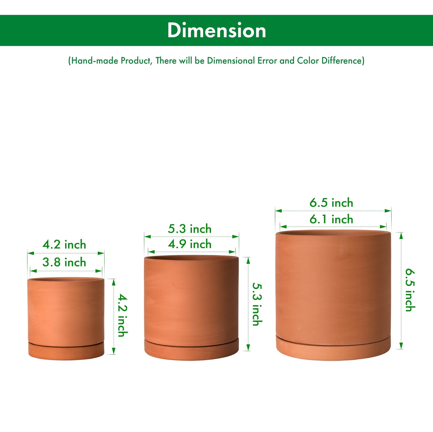 D'vine Dev Terracotta Pots for Plants, 4.2 Inch 5.3 Inch 6.5 Inch, Succulent Planter Pot with Drainage and Saucer, 40-T-A-0