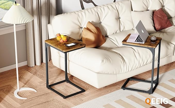 QEEIG C Table Side Table Set of 2 Living Room Sets C Shaped Couch Tray End