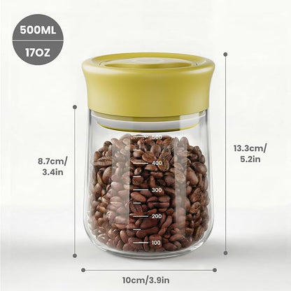 LAKUMIQI Overnight Oats Containers with Lids, 17oz Glass Jars with Airtight Lids, One-Hand 90° Twist-Off Wide Mouth Food Storage for Coffee Bean, Chia Pudding, Meal Prep, Pantry, Yellow