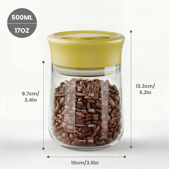 Overnight Oats Containers with Lids, 2 Pack 17oz Glass Jars with Airtight Lids, Wide Mouth Mason Jars, Food Coffee Bean Storage Containers for Yogurt, Chia Pudding, Snack, Salad(Yellow+Beige)