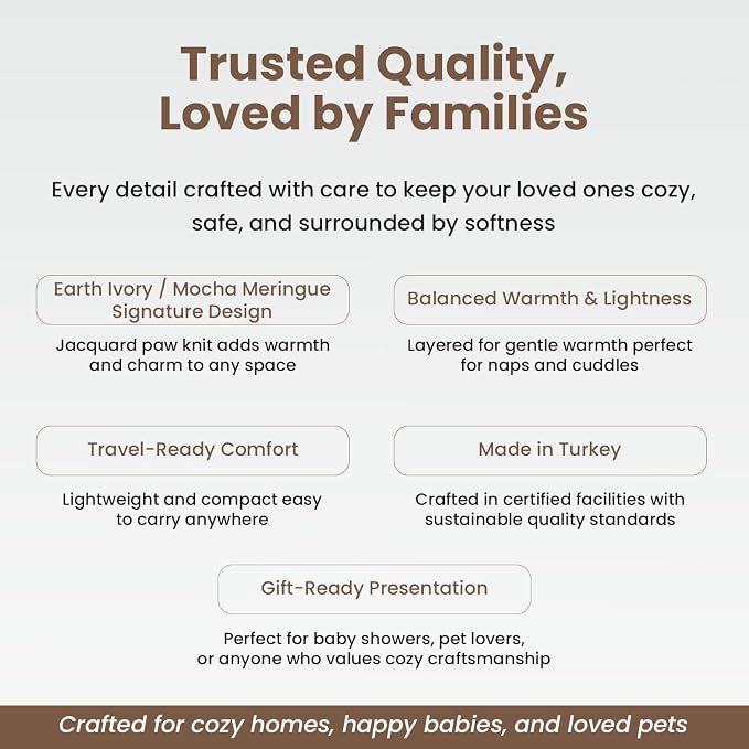 100% Organic Cotton Pet Blanket 30 x 38 in – Plush Double Layer Sherpa, Cozy Throw for Small Dogs, Cats & Baby – Earth Ivory/Mocha Meringue
