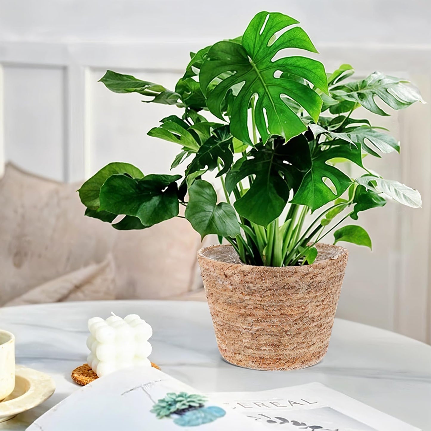 mekueeex 3 PCS Plant Baskets Indoor with Plastic Liner, Water Hyacinth Woven Planters Flower Basket, Planter Basket for Rustic Boho Home Farmhouse Floor Potted Pots Decor