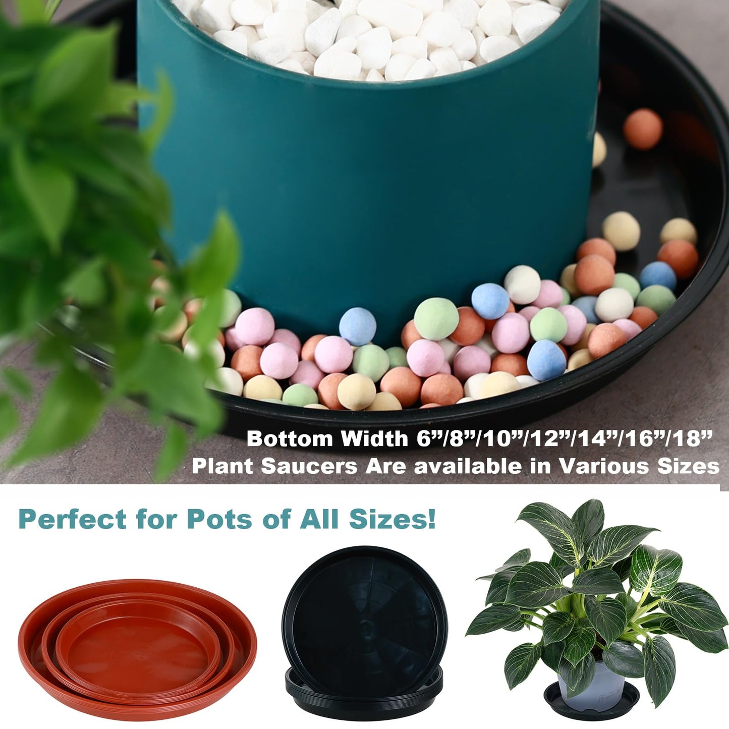 KvyusFlourish 8 Pack 11.5 Inch Plant Saucers for Indoors Outdoors Plastic Plant Water Catcher Trays No Holes Round Flower Pot Drip Trays, Heavy Duty Plant Pot Saucers Water Drainage Trays, Terracotta