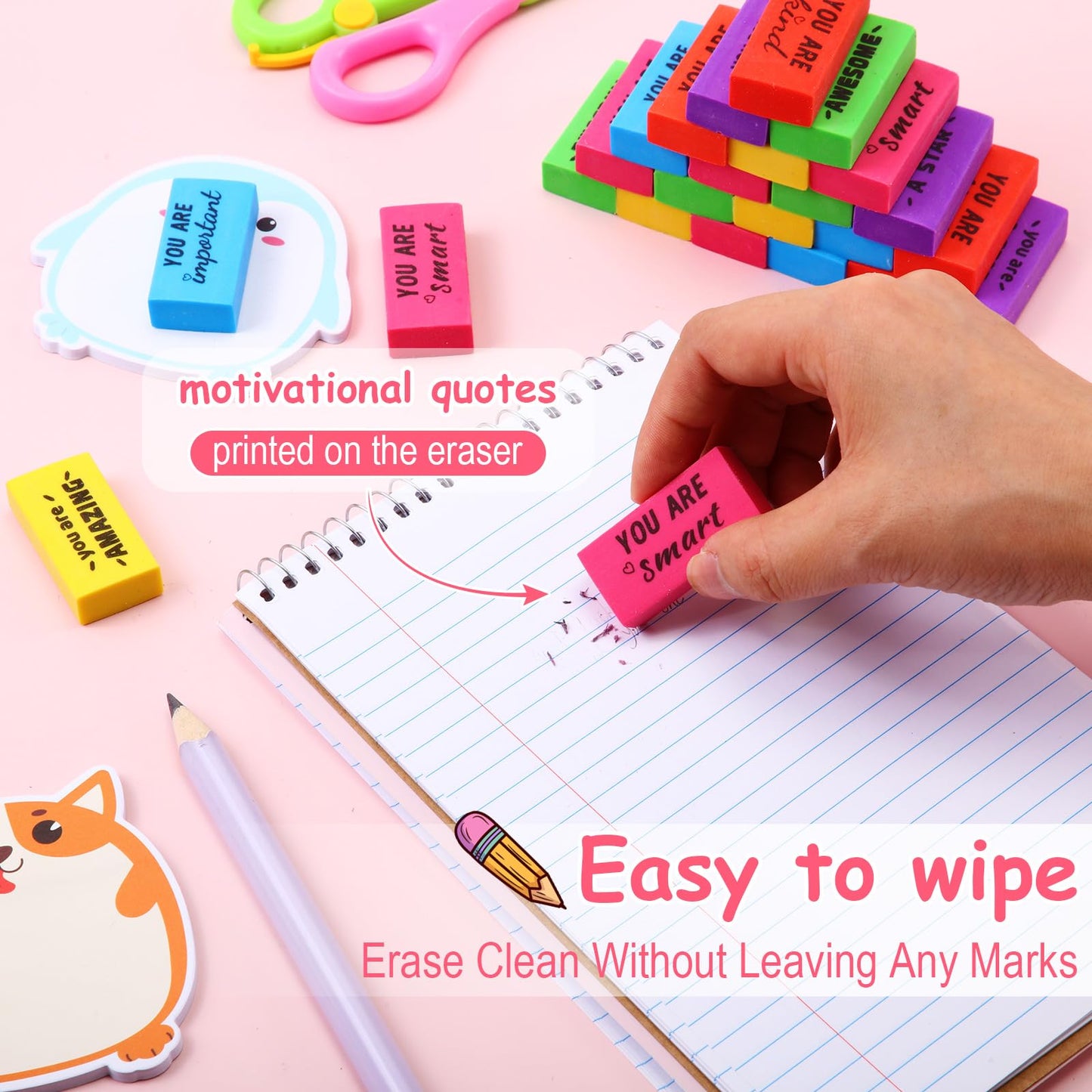 Resurhang 180 Pcs Erasers Bulk for Kids Inspirational Pencil Erasers Bulk for Drawing Motivational Big Eraser School Supplies for Classrooms Back to School Office (Motivational,Multicolor)