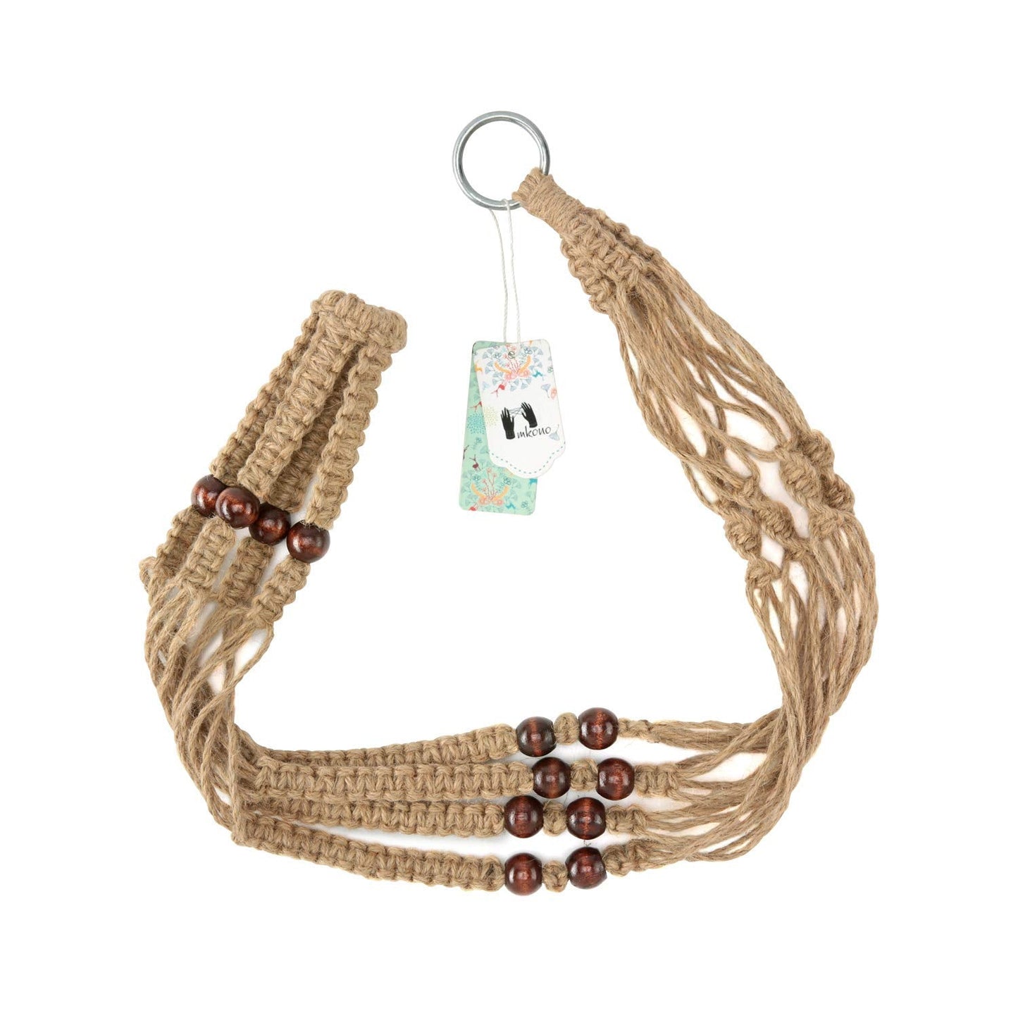 Mkono Brown Macrame Plant Hanger and Ceiling Hooks, Indoor Jute Hanging Planter Basket with Wood Beads Decorative