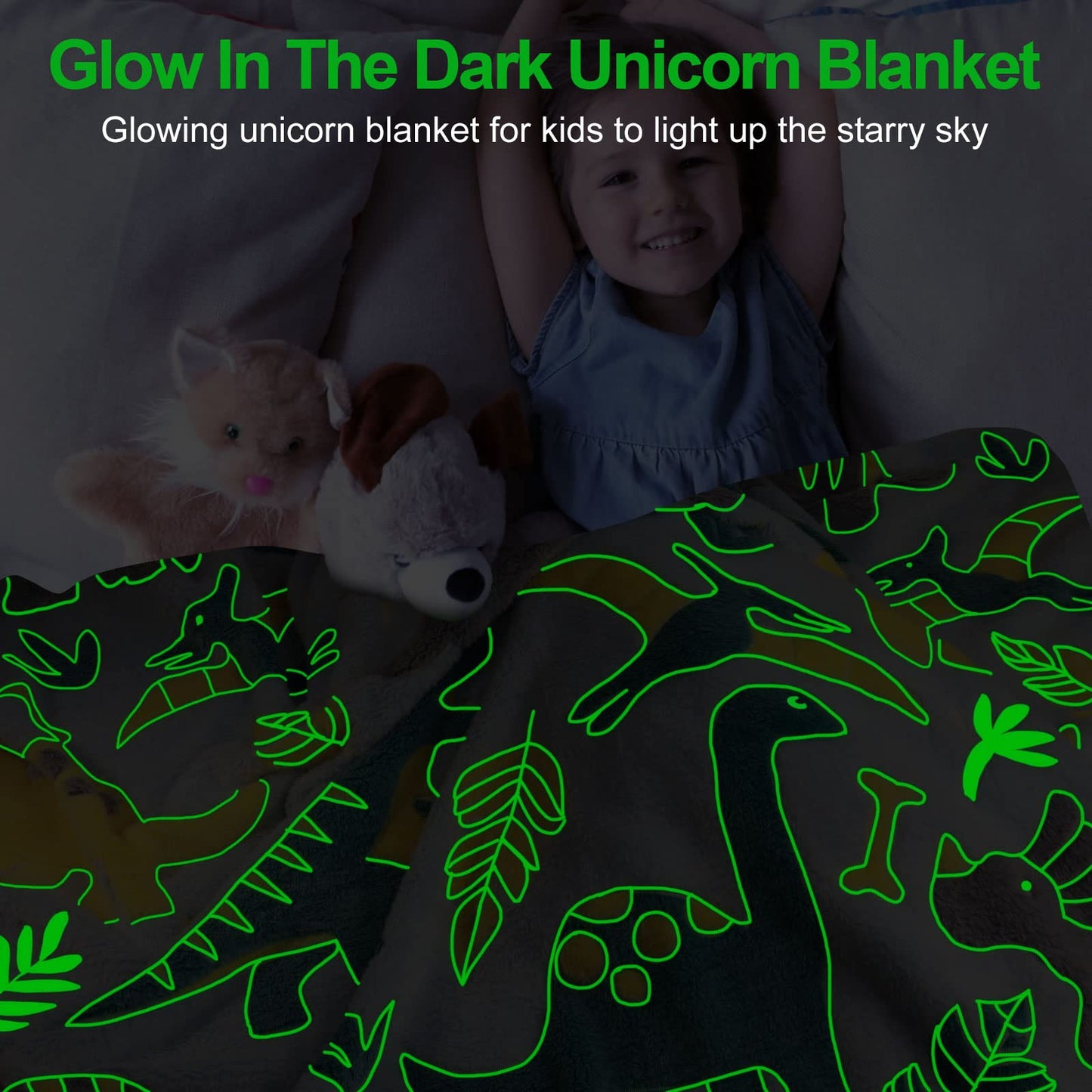 TEHALK Dinosaur Fleece Blanket, 40x60in, Glow in The Dark, Soft Throw Blanket for Boys/Kids, Birthday Gifts