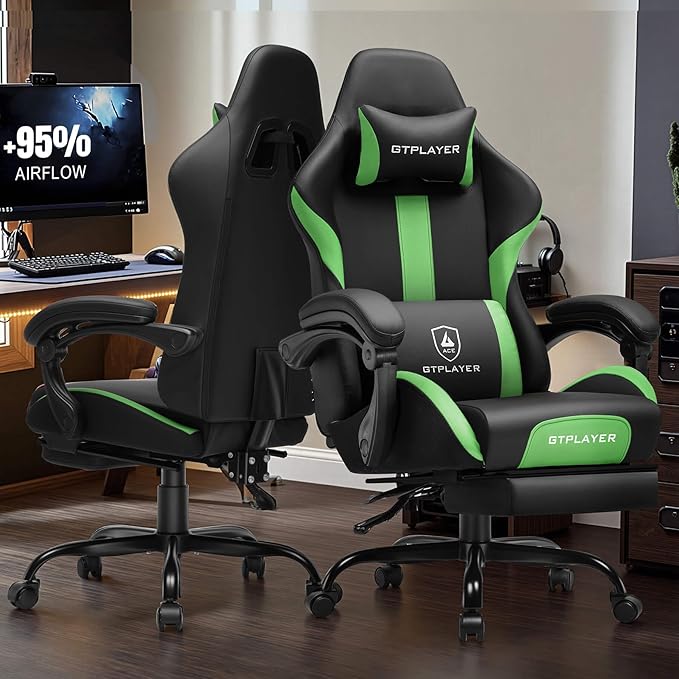 GTPLAYER Gaming Chair with Pocket Spring Cushion, Leather Office Chair with