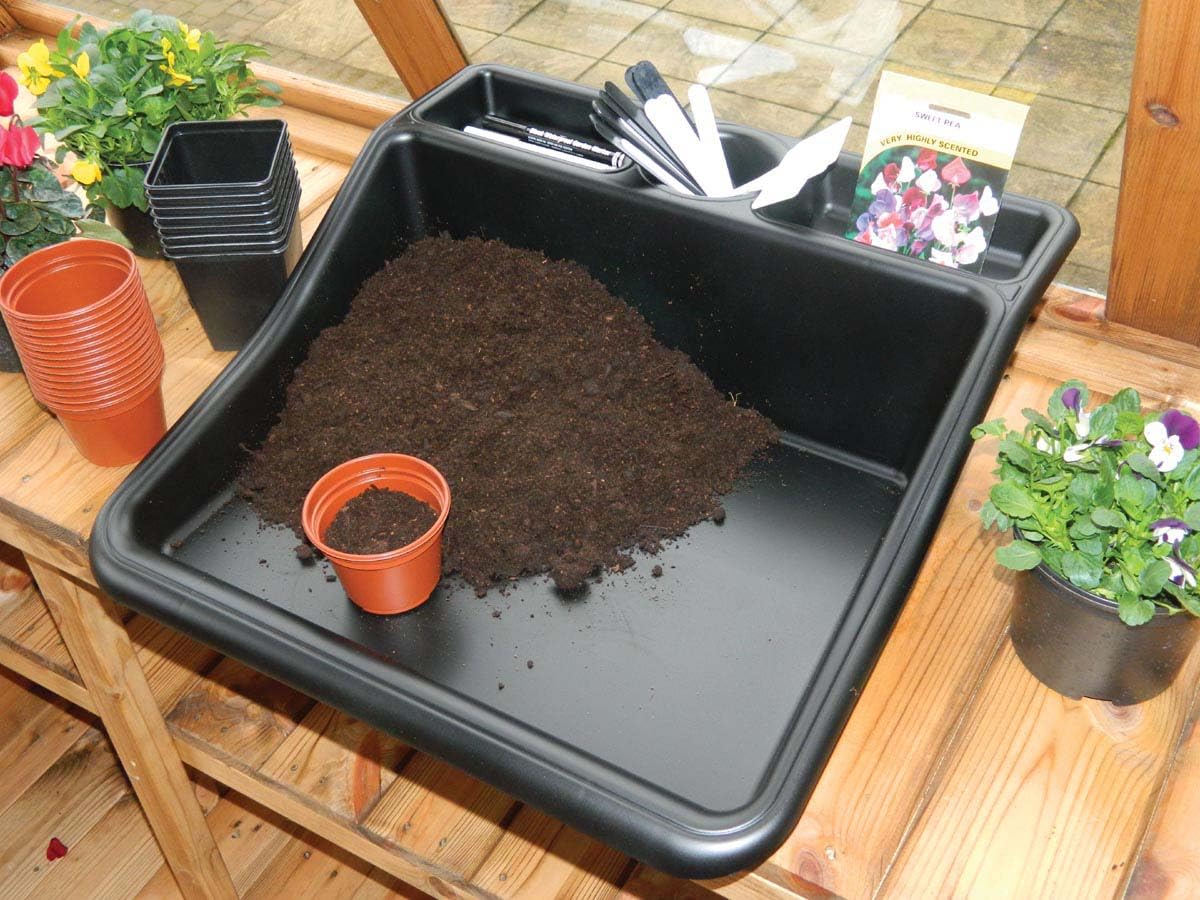 Garden Compact Tidy Tray – Black, 19" L x 19.5" W x 6" H – Sturdy One-Piece Potting Tray, Indoor/Outdoor Gardening, Recycled Plastic, Lightweight, Versatile Use