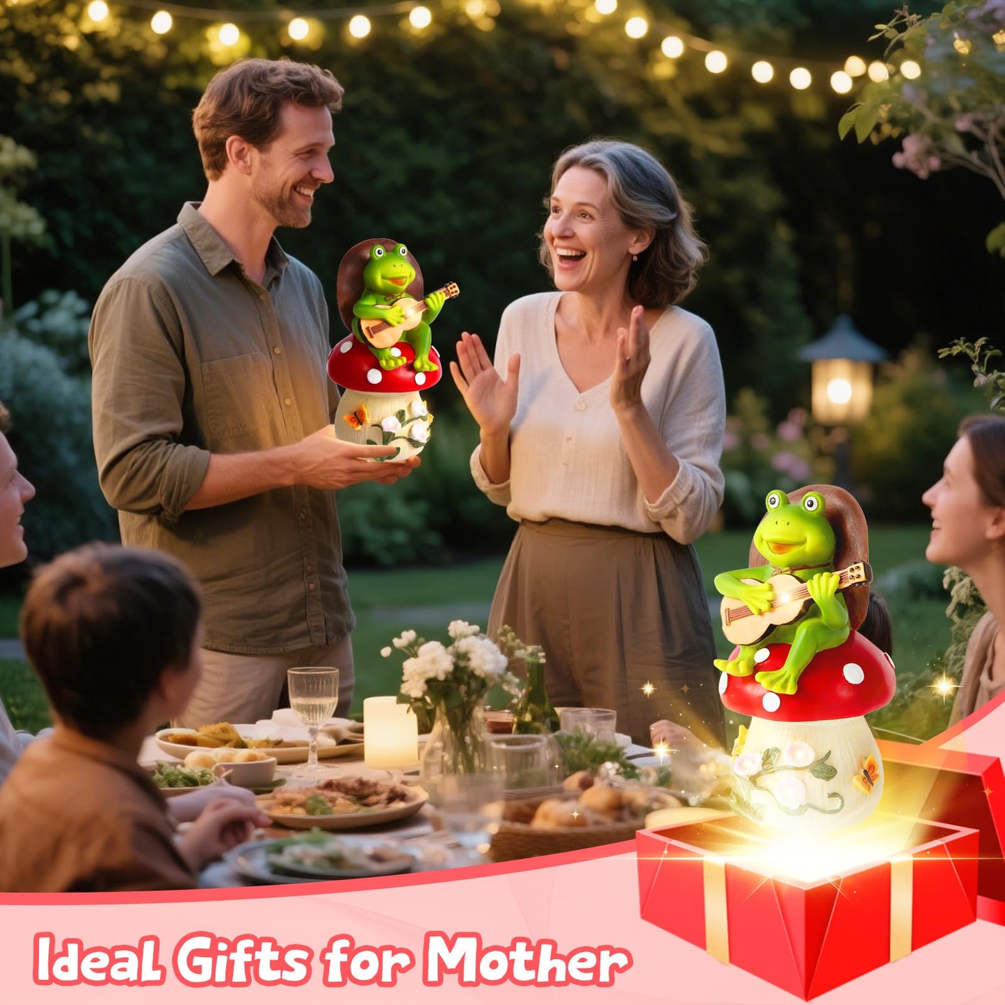 ArtTerpnica Birthday Gifts for Women Frog and Mushroom Garden Statue,Home Halloween Decorations Outdoor Funny Solar Lights Garden Decor Art Housewarming, Patio,Yard,Lawn Ornament