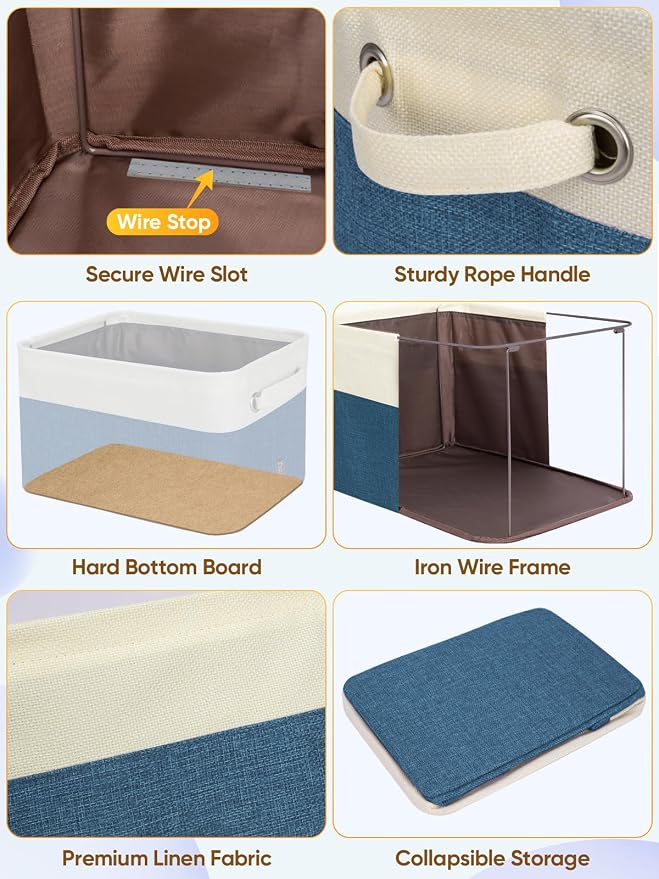 BALEINE 1 Pack Fabric Closet Storage Bins for Shelves, Linen Closet Organizers and Storage, Decorative Baskets for Organizing, Shelf, Clothes, Home, Office (Navy Blue, 12"x8"x8")