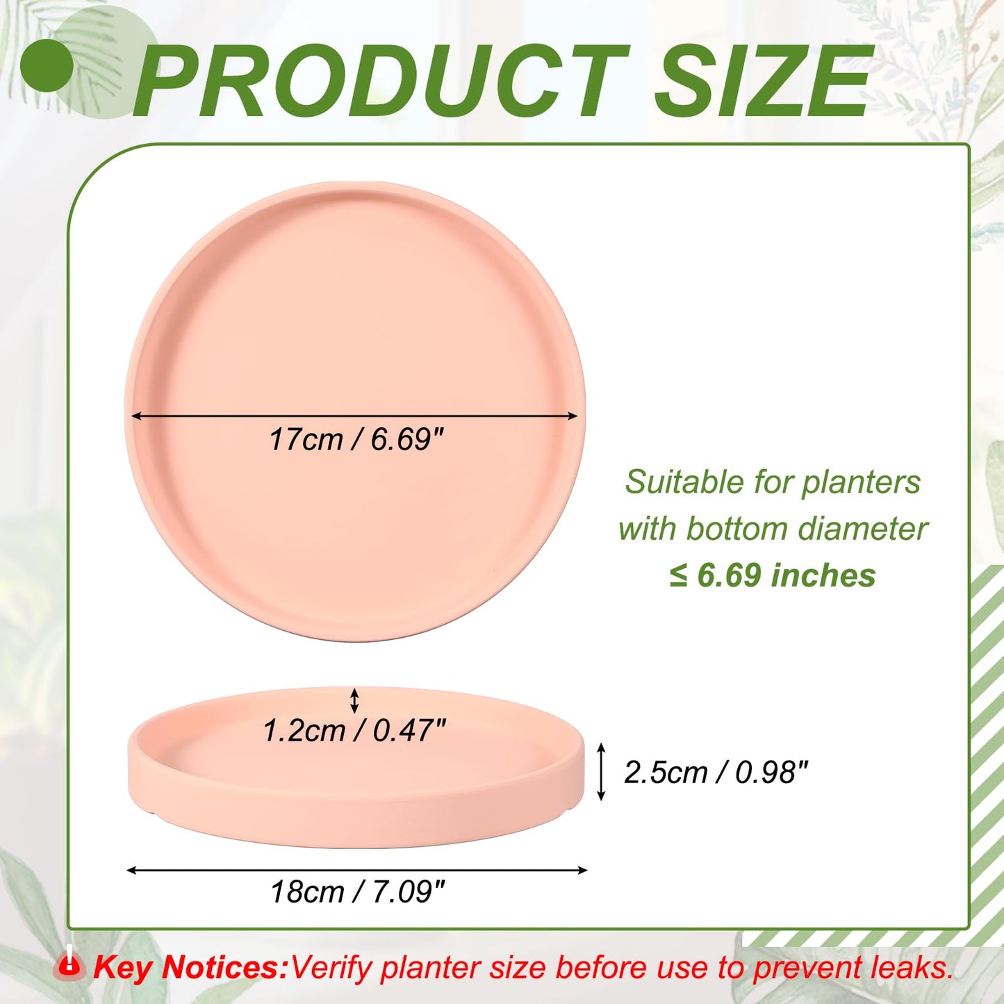 YELARXI 6.7 Inch Ceramic Plant Saucers, Round Flower Planter Water Trays Ceramic Plant Saucer Pot Tray -Fitting for (Outdoor/Indoors/Garden/Planting/Water/Flower/Coffee) Pink