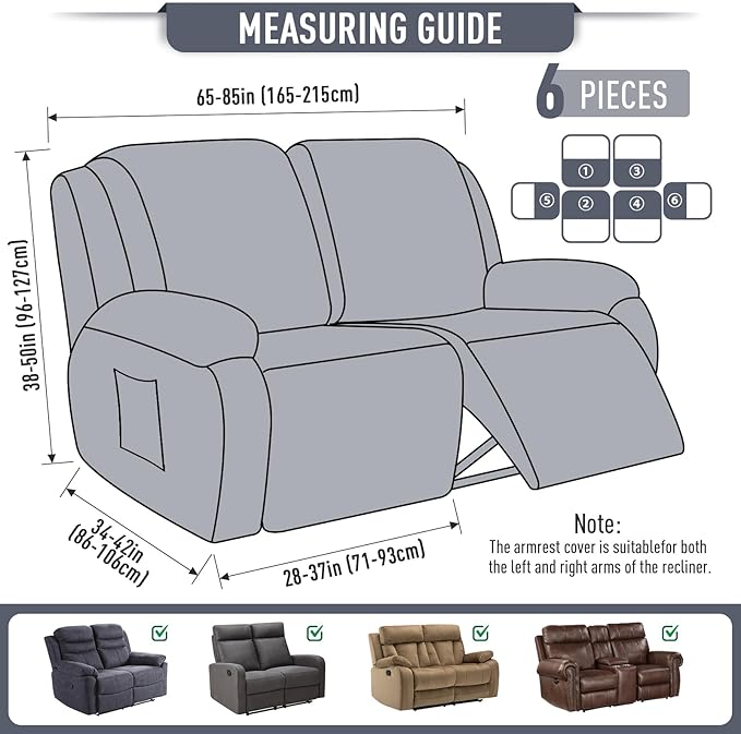 TAOCOCO Recliner Loveseat Slipcover, 6 Pieces Dual Recliner Sofa Covers