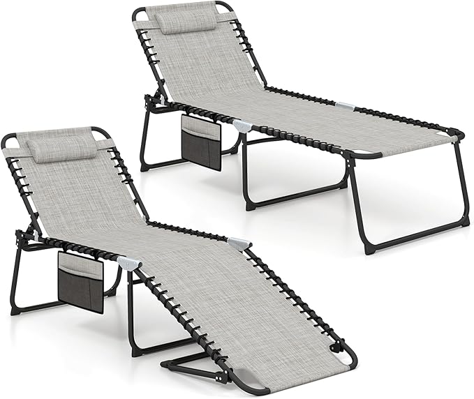 GYMAX Lounge Chair for Outside, 440lbs 27” Oversize Folding Beach Tanning