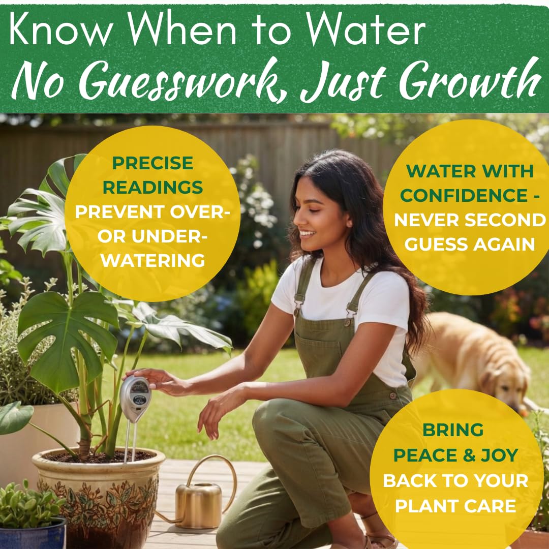Houseplant Health Meter – 3-in-1 Tool to Prevent Overwatering, Root Rot & Leaf Burn | Test Soil Moisture, Sunlight & pH | Simple, Easy, Battery-Free | Suitable for Indoor, Outdoor & Potted Plants