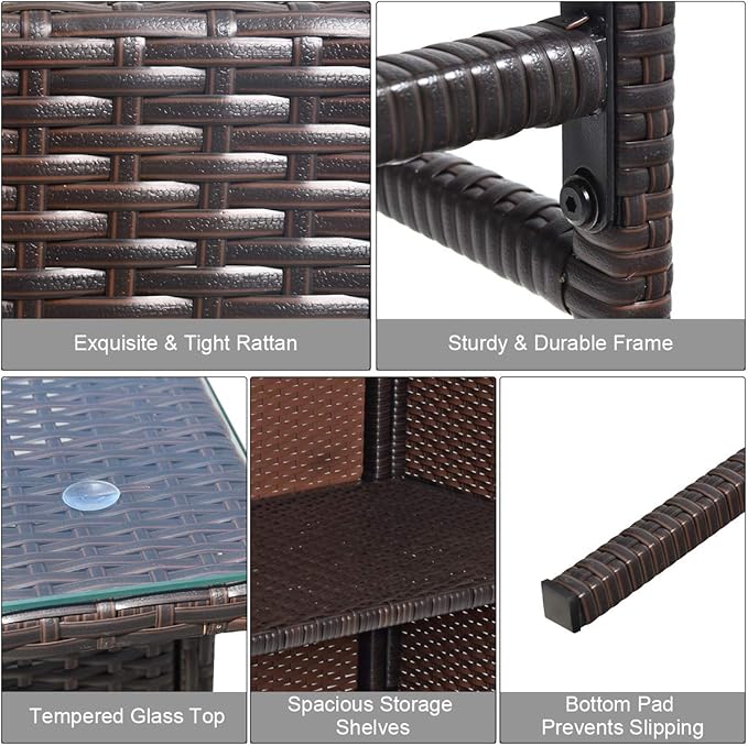Tangkula Patio Bar Set, 3 Piece Outdoor Rattan Wicker Bar Set