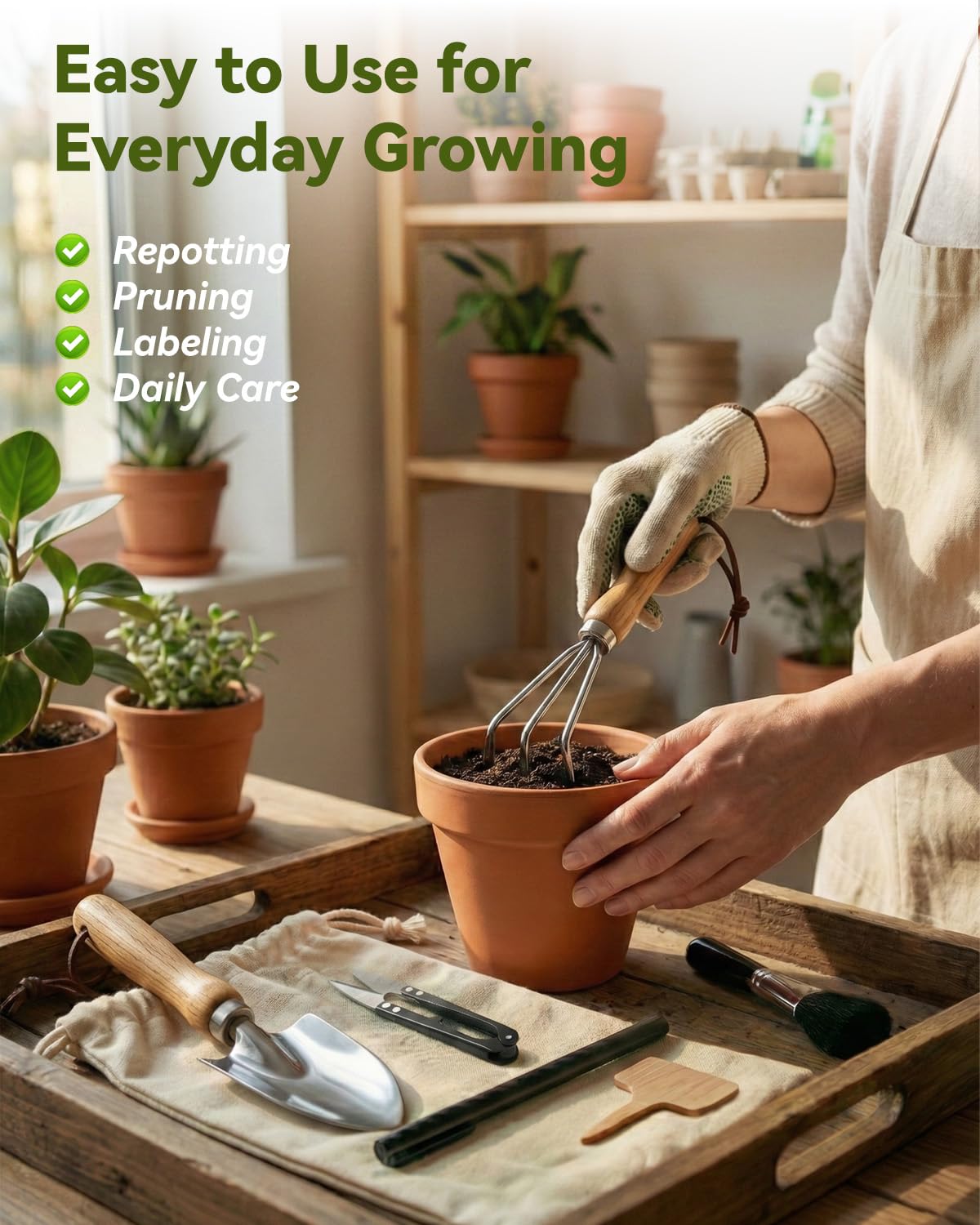 Indoor Gardening Tools, 19-Piece Small Garden Tools Set, House Plant Tools Set, Mini Garden Tools, Stainless Steel Herb Garden Tools, Succulent Tools, Indoor Plant Tools, Gardening Gifts for Women