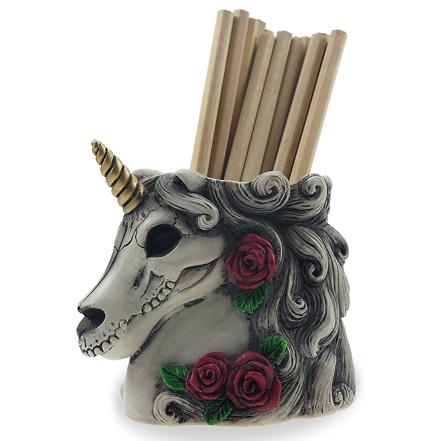 Cyborpon Gothic Unicorn Makeup Brush Holder Skull Gift for Women Adults Pen Organizer Halloween Decor Day Dead Goth Accessory