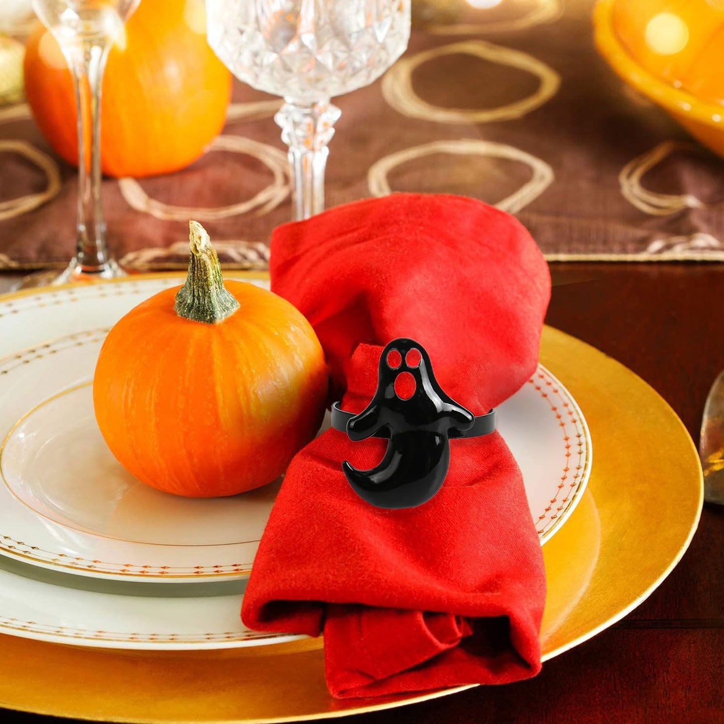 Getfitsoo Halloween Napkin Rings Set of 12, Ghost Boo Halloween Black Napkin Holders Metal Buckles for Halloween Party Decorations Home Kitchen Dinner Table Setting