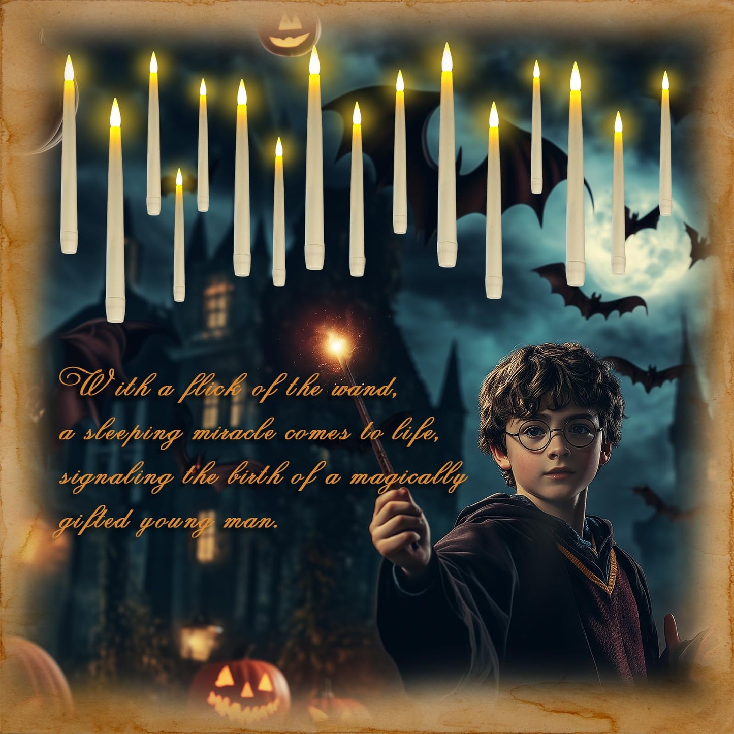 Homemory 20PCS Floating Candles with Wand Remote, Magic Hanging Candle with String, Flickering Warm Light Floating Candles for Halloween Christmas Birthday Party Decor
