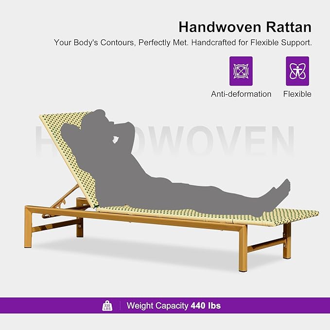 PURPLE LEAF Patio Chaise Lounge French Outdoor Lounger 1 Piece Wood-Grain