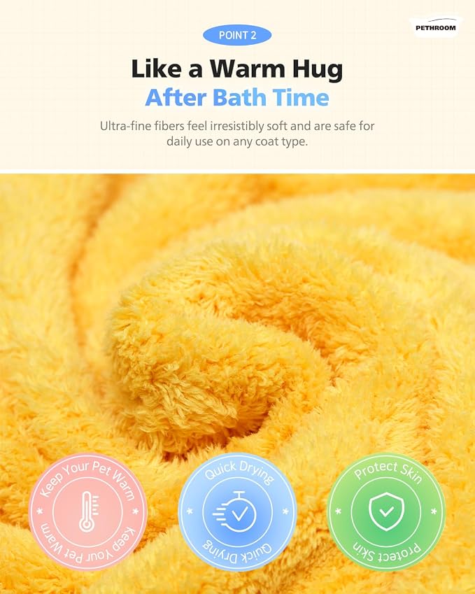 PETHROOM] Portable Pet Towel for Dogs & Cats | Professional Pet Dryer, Super Absorbent & Quick-Drying Dog Dryer | Lightweight, Durable, Ultra-Soft (Small) 8"x 8"