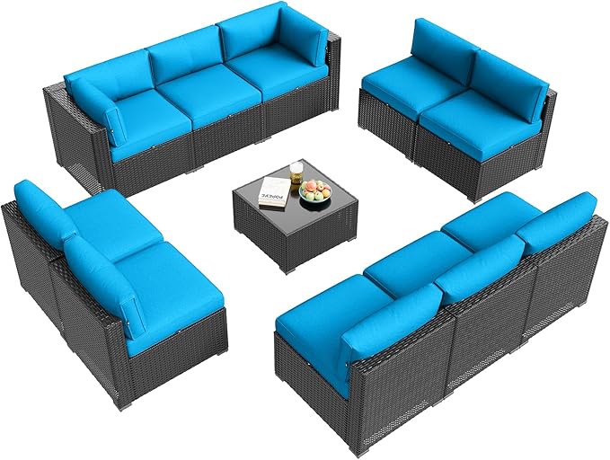 Aoxun Patio Furniture Set, 11 Piece Outdoor Sectional Sofas
