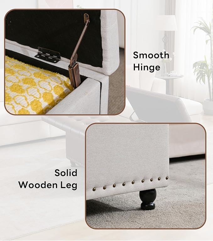 Tbfit Large Square Storage Ottoman Bench, Tufted Upholstered Coffee Table