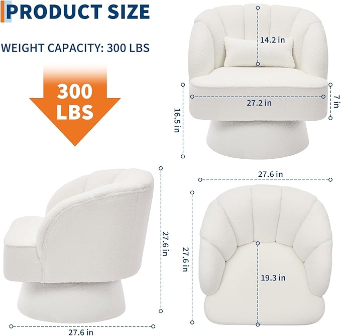 Garvee Ultra-Plush Swivel Accent Chair, 360° Barrel Lounge Chair