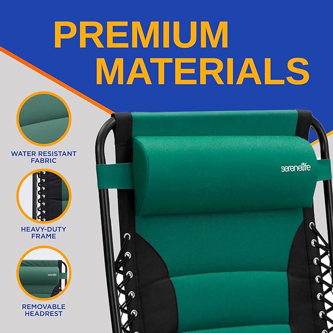 SereneLife Oversized Padded Zero Gravity Lounge Chair, Foldable Outdoor Patio