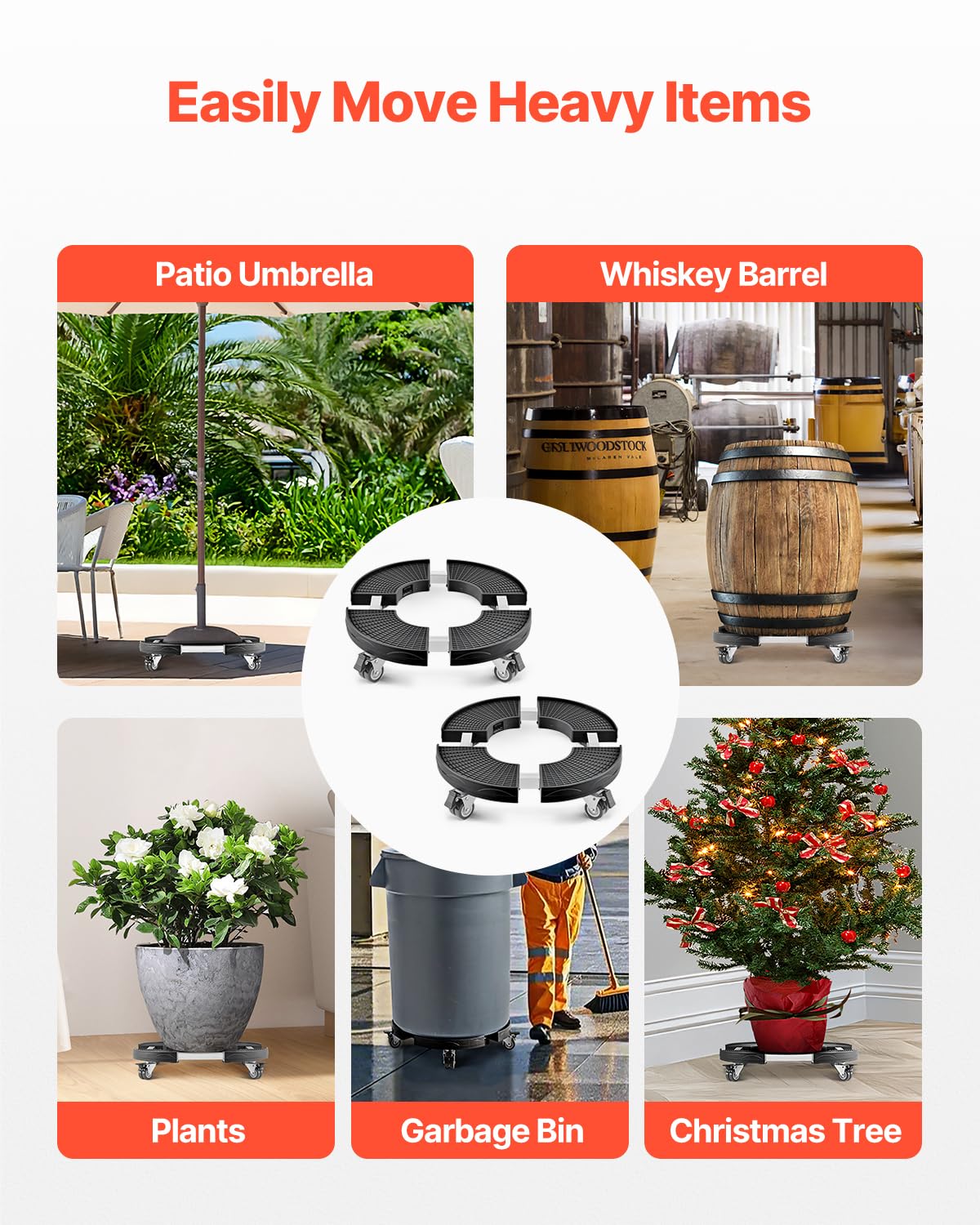 VEVOR Plant Caddy with 4 Lockable Wheels, 15-22.8’’ Adjustable Large Plant Dolly Cart, 440lbs Weight Capacity, Multifunctional Cart for Trash Can, Patio Umbrella, Large Planter, Flower Pots, 2 Packs