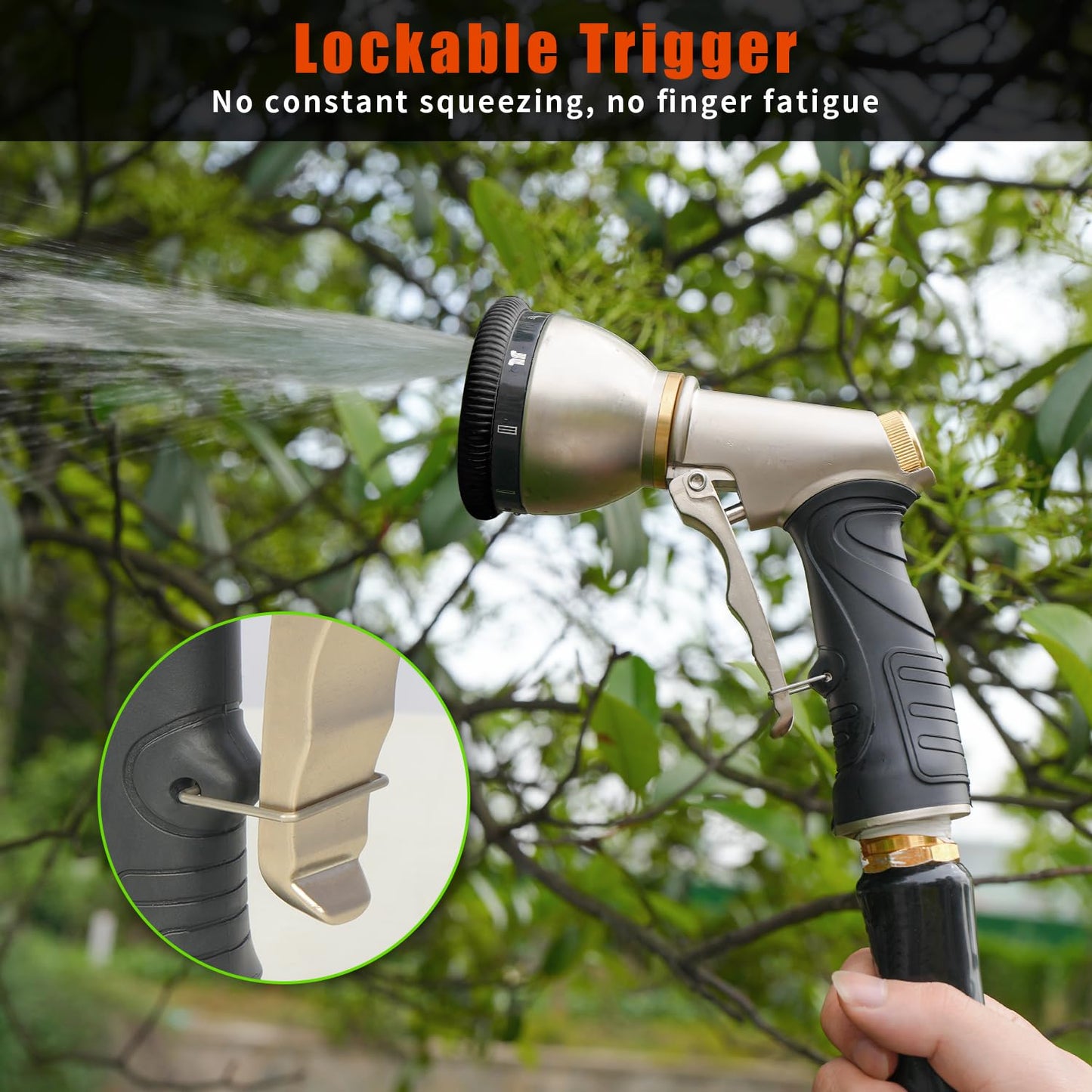 Besiter Garden Nozzle Sprayer, High Pressure Metal Water Hose Sprayer with 9 Watering Patterns, Heavy Duty Sprayer for Washing Cars, Watering Plants, Cleaning Yard & Showering Pets (Orange)