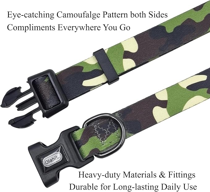 Dog Collar Leash Set, Camouflage Pattern, Polyester Material, Adjustable Collar and 5ft Matching Leash, for Puppy Dogs.(XS, Camo)
