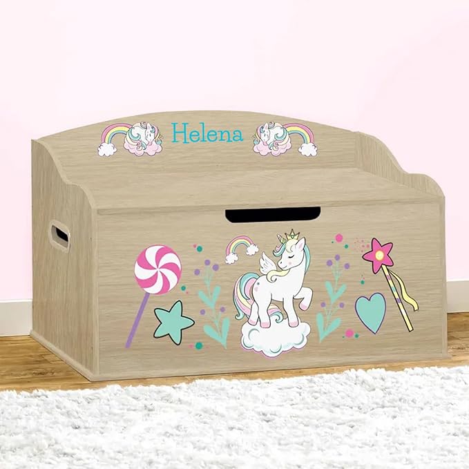 DIBSIES Personalized Creative Wonders Toy Box, Unicorns & Rainbows, 30 x 19.25