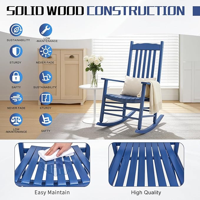 Outvita Outdoor Rocking Chair, Solid Wood High Back Rocker, All Weather Lounge