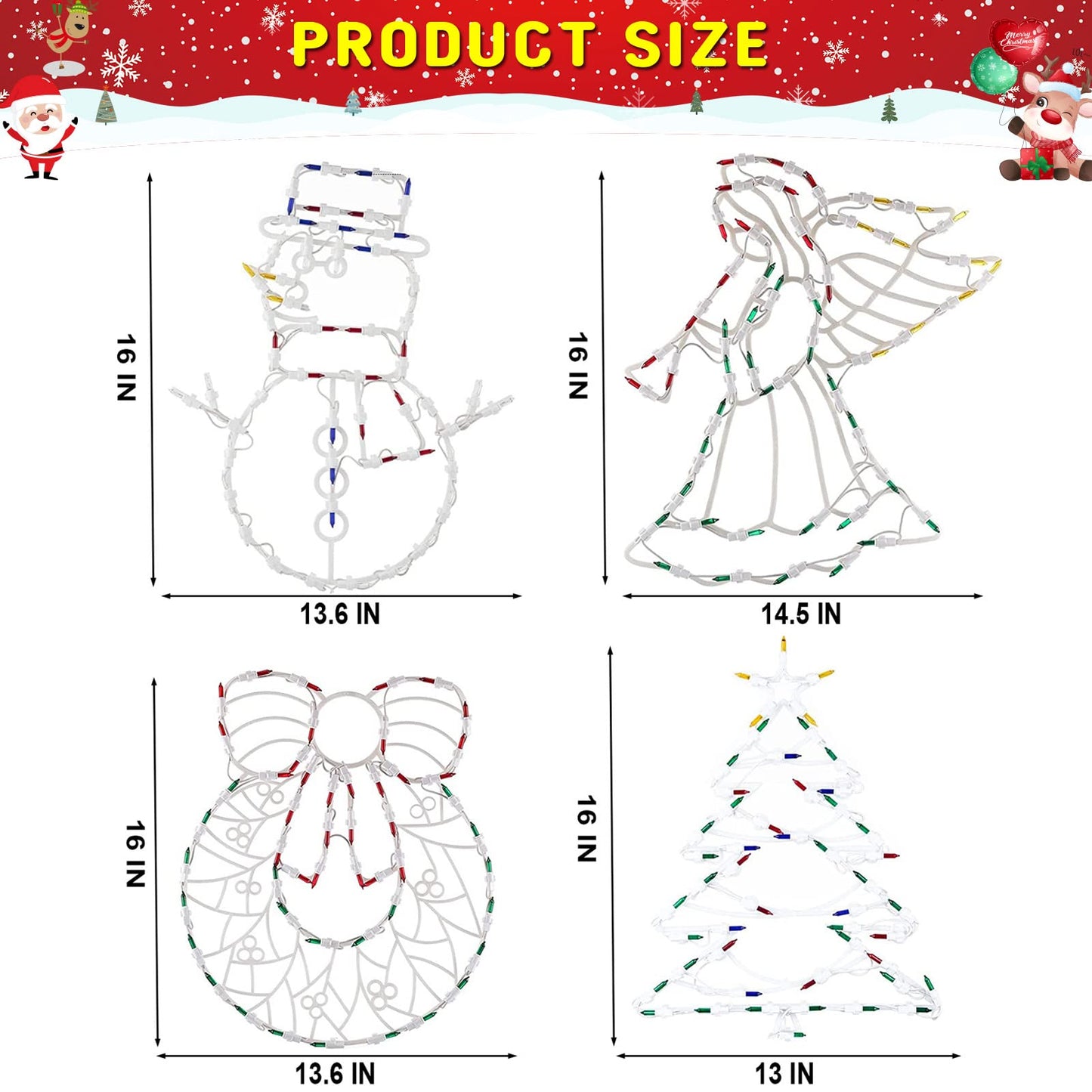 Christmas Window Silhouette Lights Decorations Pack of 4 Lighted Snowman, Trumpeting Angel, Wreath, Christmas Tree Christmas Window Lights with 50 Bulbs for Holiday Indoor Wall Door Glass Decorations
