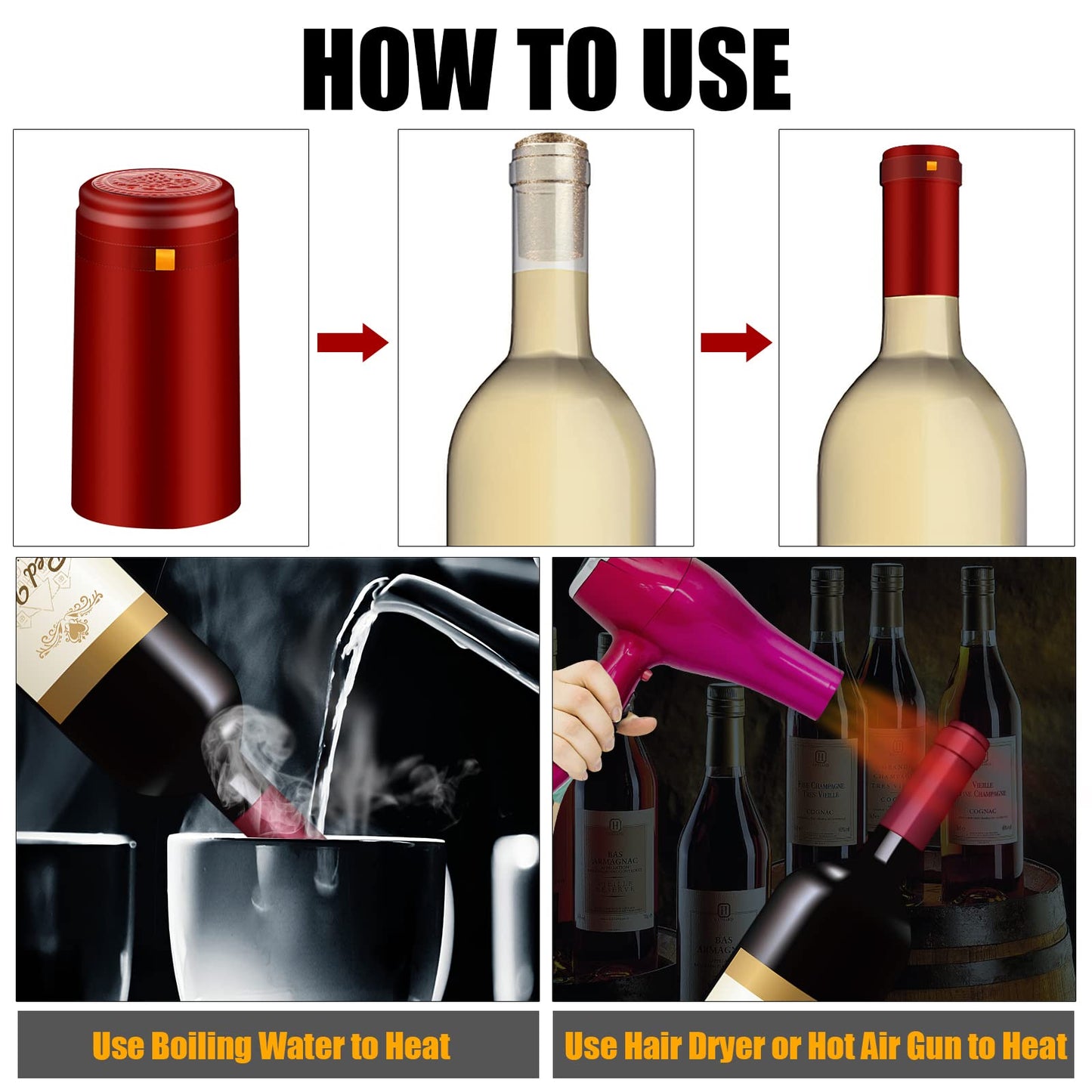 BGMAXimum PVC Heat Shrink Capsules 120 Count Matte Black Wine Shrink Wrap Sleeves Caps Clear Bottle Corks Capsules for Professional, Wine Making Cellars and Home Use