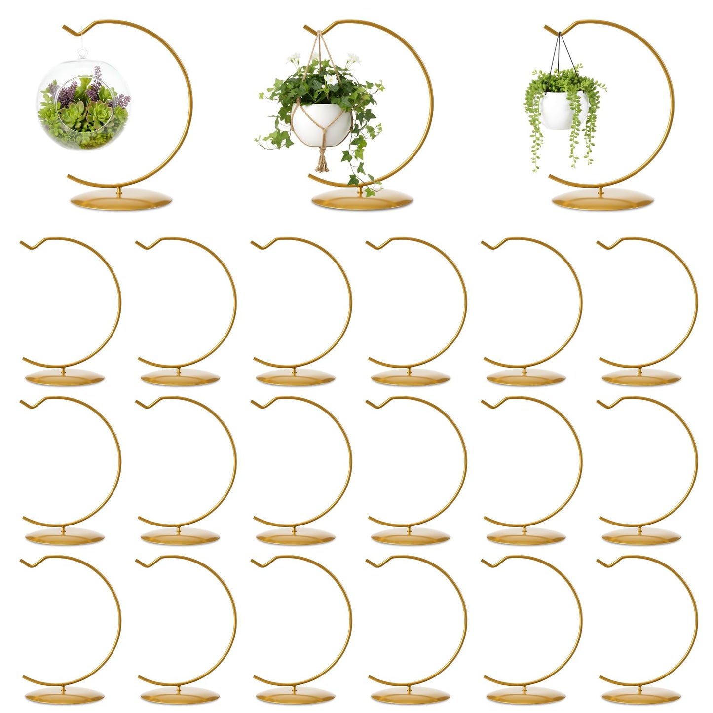 AceOrbit 24 Pcs Ornament Display Stand 6 Inch Iron Hanging Stand Christmas Ornament Hanger Holder Decoration Display Holder Hook for Glass Globe Air Plant Terrarium Table Decor (Gold)