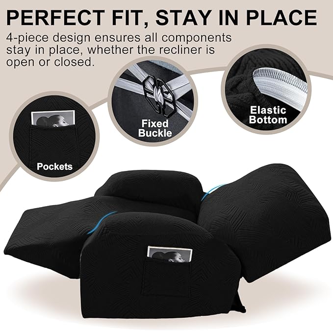 Oversized Recliner Chair Covers, 4-Piece Stretch Geometric Strokes Jacquard