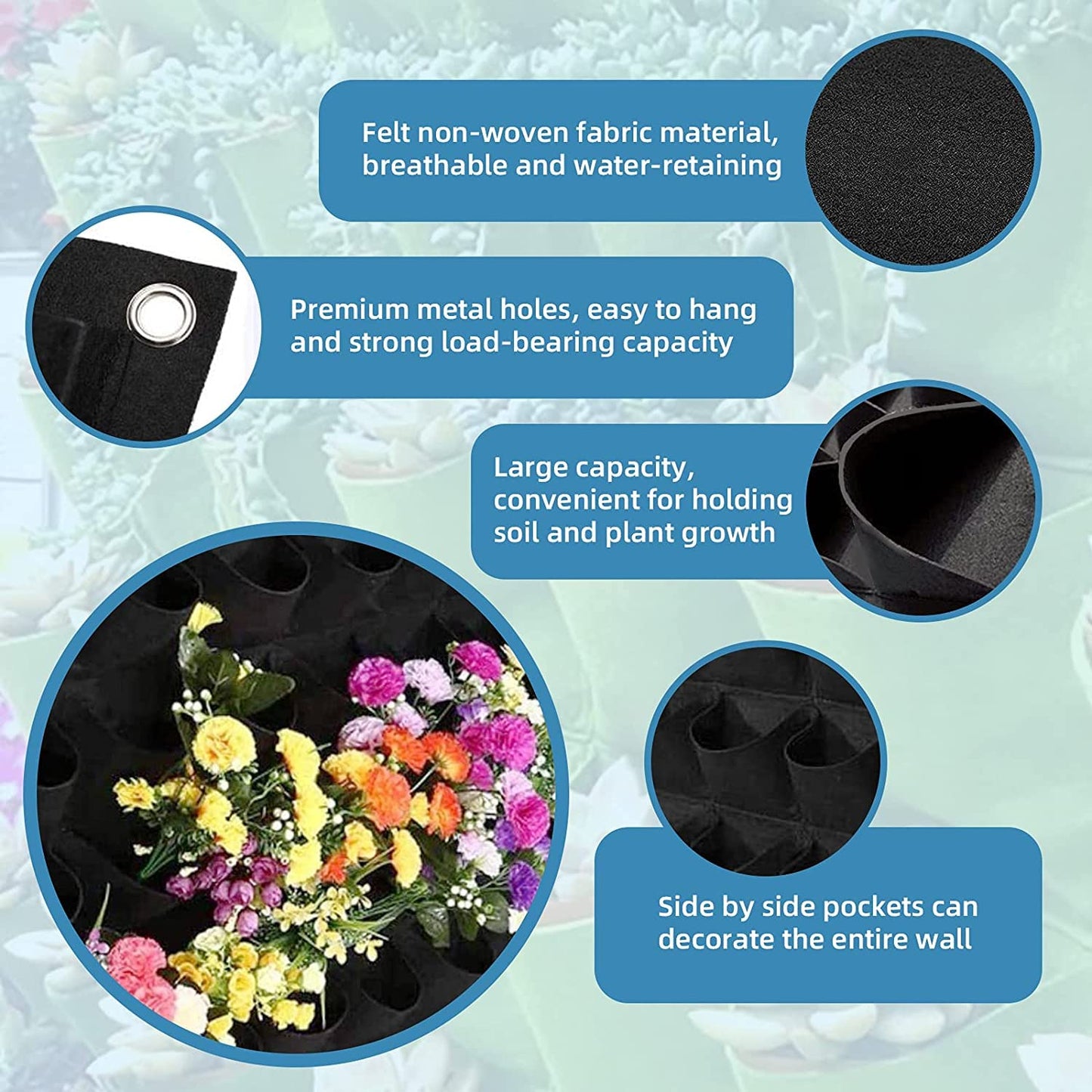 72 Pockets Hanging Planter Bags, Hanging Vertical Wall Mounted Plant Planting Grow Bags, Herb Garden Planter Outdoor Indoor Growing Bag, Gardening Vertical Greening Flower Container(1m×1m, Black)