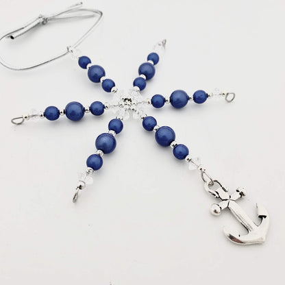 Beaded Snowflake Christmas Ornament Pewter Anchor Charm Blue Miracle Beads