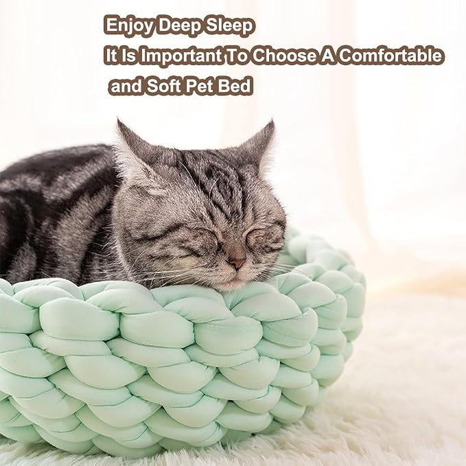 Woven Dog Bed Basket, Knitted Cotton Cat Bed Round Washable Woven Cat Pet Bed Chunky Dog Basket, Orthopedic, Chunky Knit Dog Nest,Dog Bed,Dog Cave,Dog Bedding(Blue,23")
