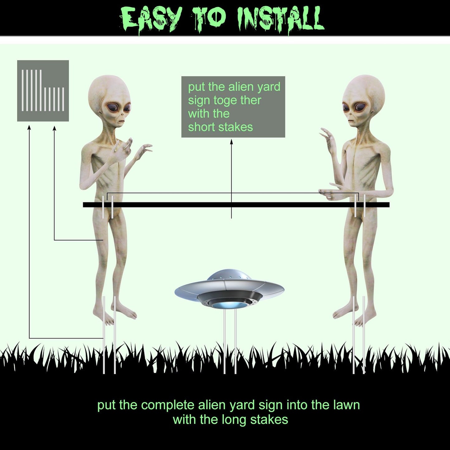 Gerrii 5 Pieces Halloween Yard Sign Full Body Large Alien Outdoor UFO Scary Decorations for Halloween Party