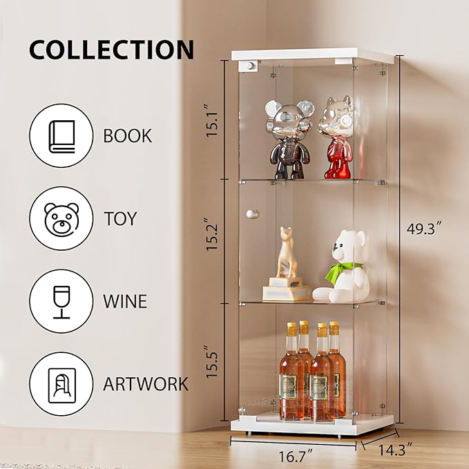 FANYUSHOW 3-Shelf Glass Display Cabinet